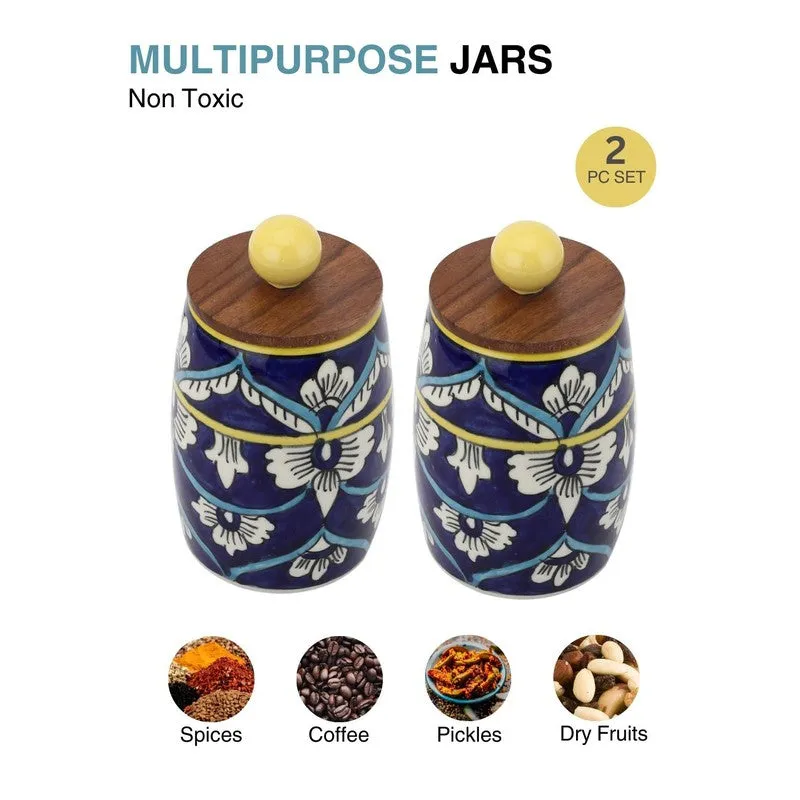 Elegant Hydration Ceramic Jar (Blue,550 mL Each) - Set Of Two media 4
