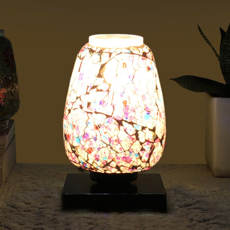 Colorgleam Mosaic Glass Table Lamp With Wooden Base - Multicolor