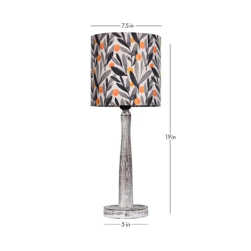 Grey Glamour With Wooden Pillar Fabric Table Lamp - Multicolor media 5