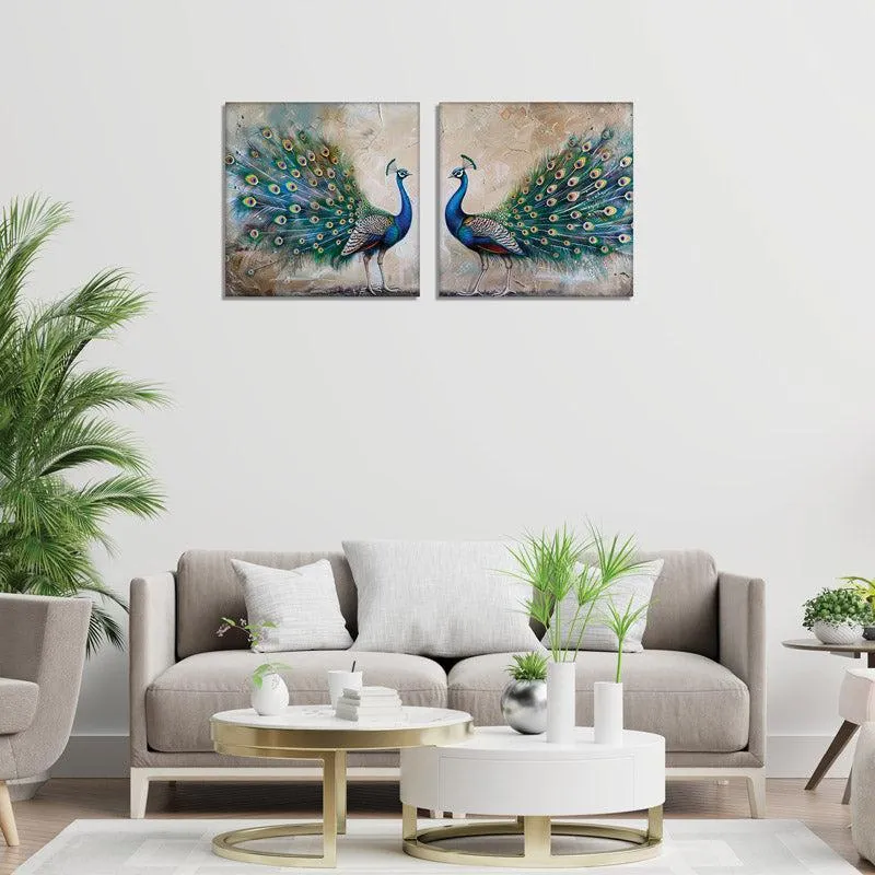 Peacock Paradise Canvas Wall Art - Set Of Two media 5