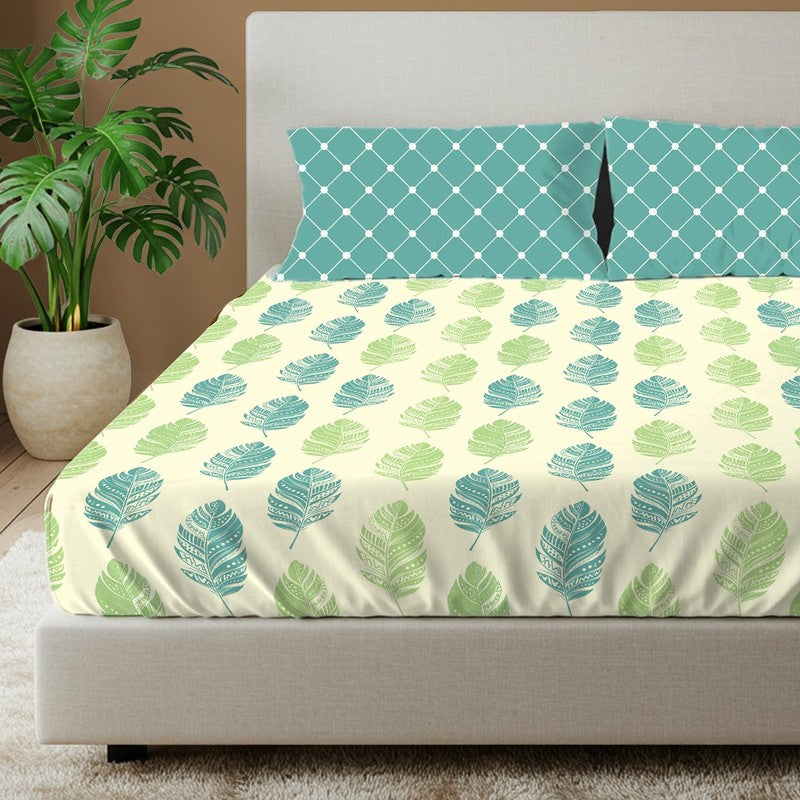 Urban Space Graceful Petals Cotton Bedsheet (Teal) - 144 TC media 3