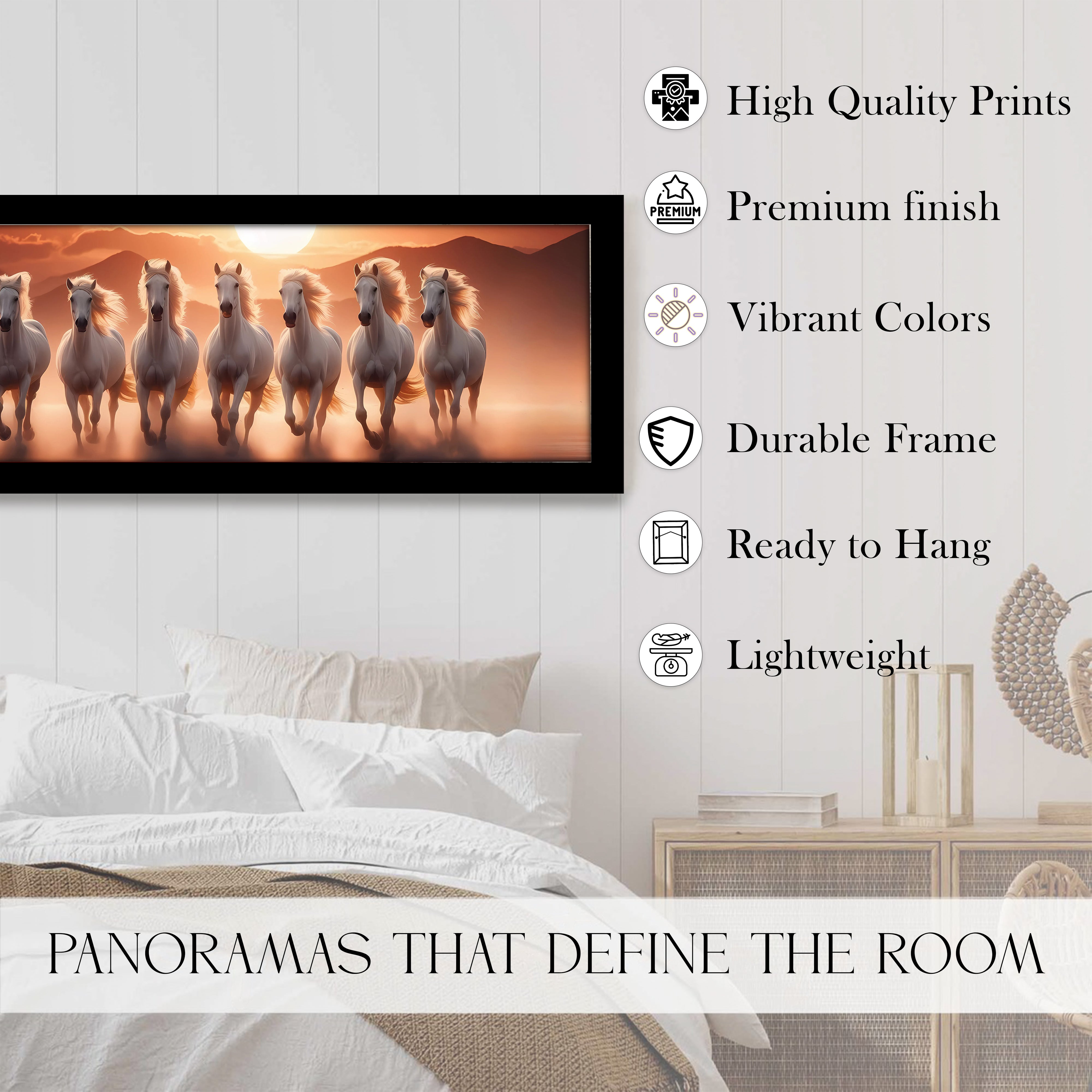 Auron Golden Horizon Horse Wall Painting With Frame media 4