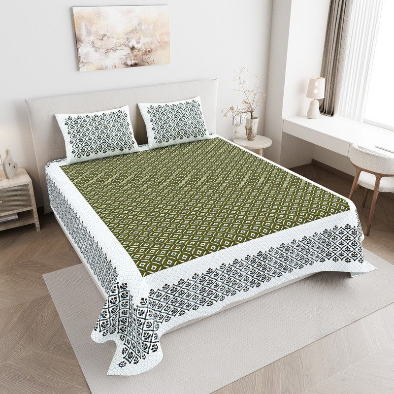 NobleNest Cotton Bedsheet (Olive) - 144 TC