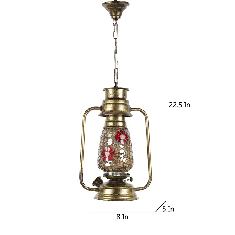 Phoolkari Mosaic Lantern Glass Ceiling Lamp - Gold media 5