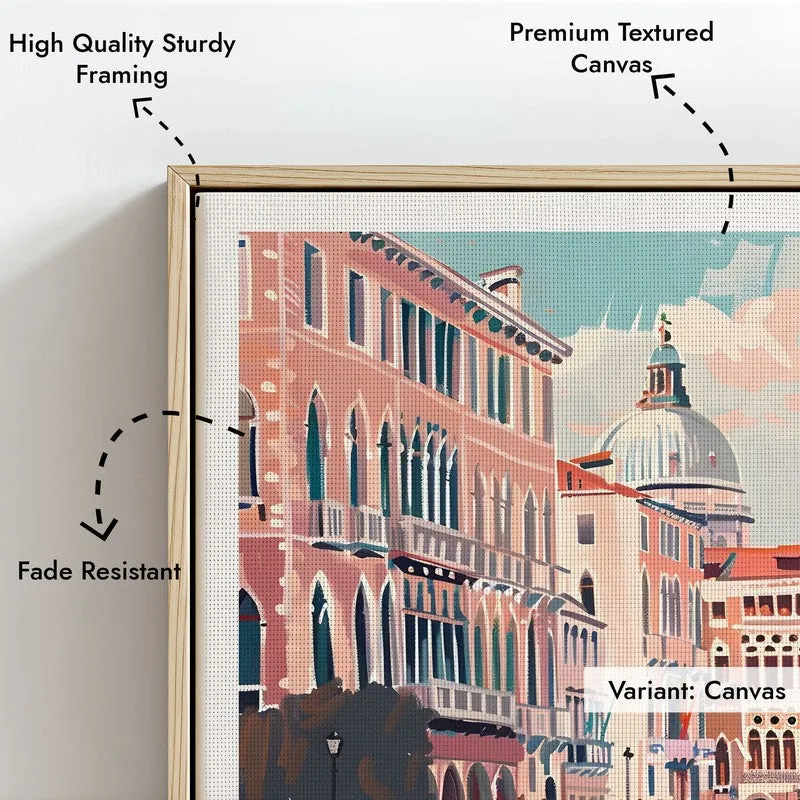 Vintage Venice Framed Canvas Archival Canvas Wall Painting - Natural Brown Frame media 6