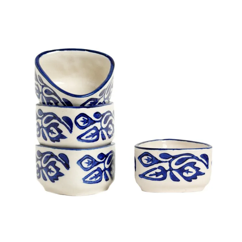 Dippure Ceramic Dip Bowls (Blue,White ,40 mL Each) - Set Of Four media 3