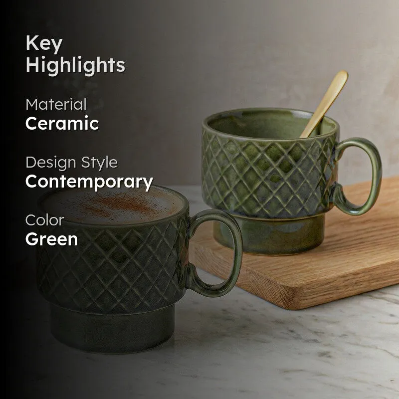 Fjord Ceramic Coffee Mug (500 mL Each/Moss Green) - Set of Two media 2