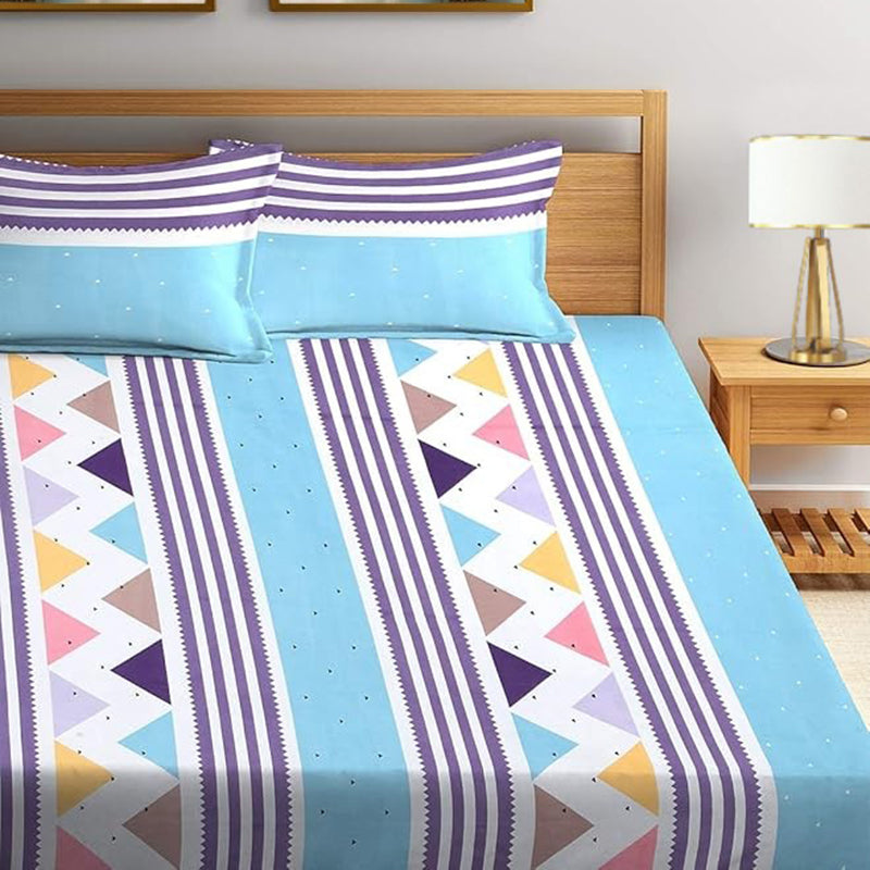 Faye Geometric Microfiber Bedsheet (Sky Blue) - 130 GSM media 3
