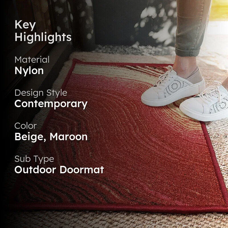 Dune Abstract Nylon Door Mats - Beige,Maroon media 2
