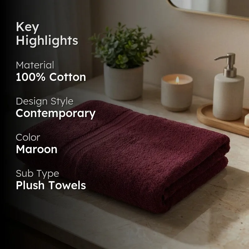 PlushAura Cotton Bath Towel (Maroon) media 2