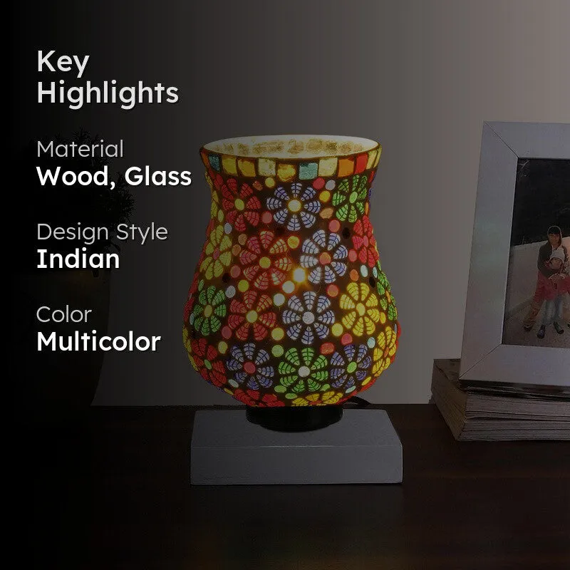 Flavia Mosaic Glass Table Lamp With Wooden Base - Multicolor media 2
