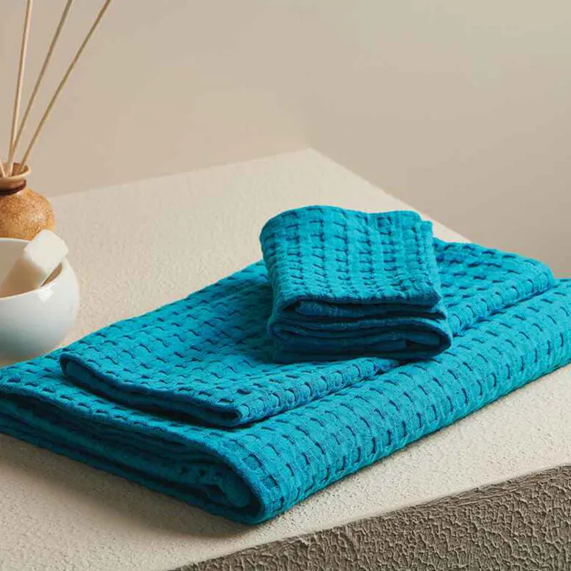 Haimi Textured Waffle Towel Combo (Blue) - Four Piece Set media 1
