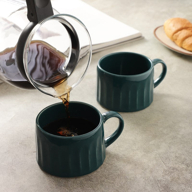 Teal Stoneware Coffee Mug (300 mL Each) - Set Of Two