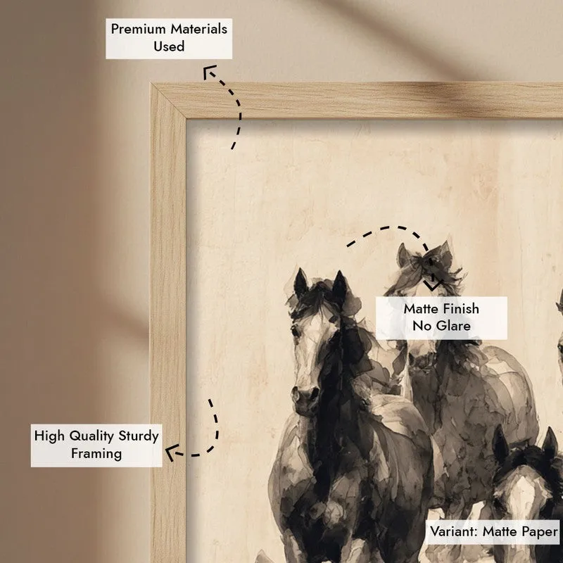 Sepia Wild Horse Wall Painting With Brown Frame media 9