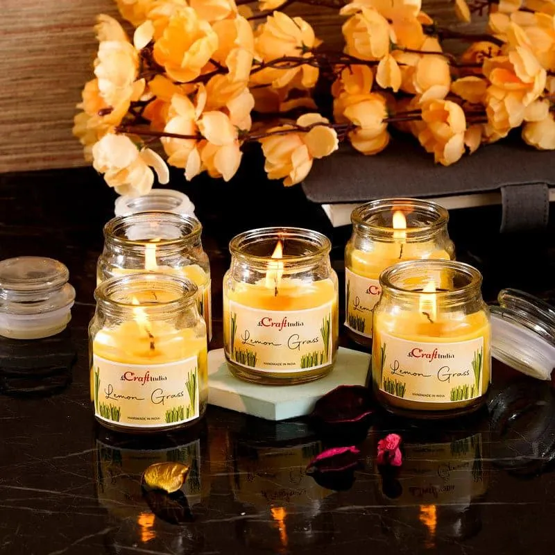 Nithya Lemon Grass Scented Jar Candle - Set Of Five media 1