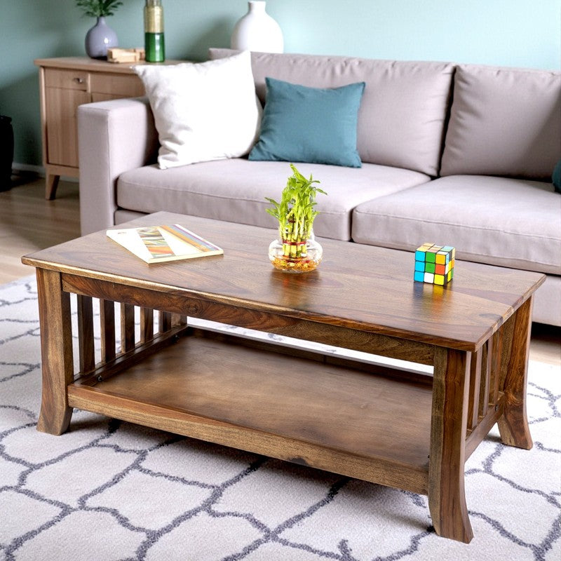 Bravon Sheesham Wooden Center Table - Light Brown