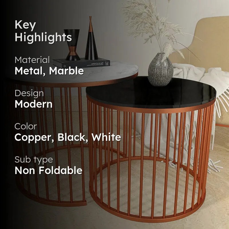Aurum Cage Accent Table with Marble Top (Copper) - Set Of Two media 2