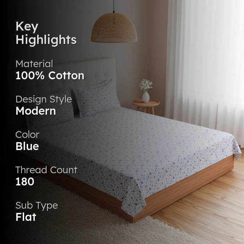 Avani Floral Cotton Bedsheet (Blue) - 180 TC media 2