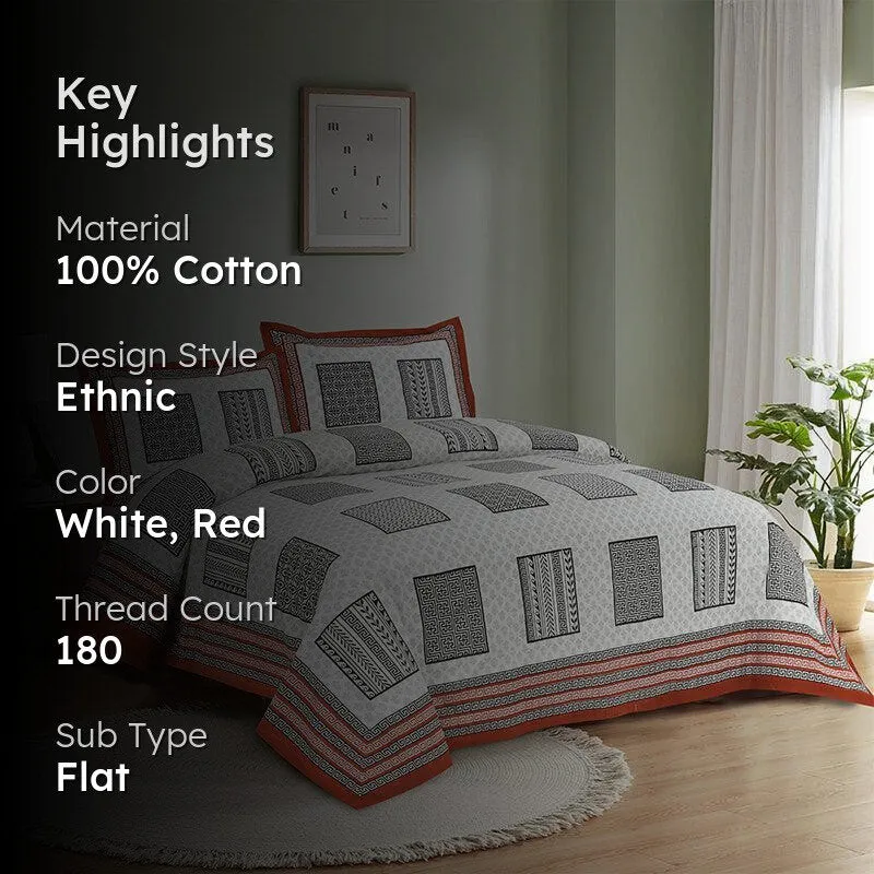 Truptii Printed Cotton Bedsheet (White,Brown) - 180 TC media 2