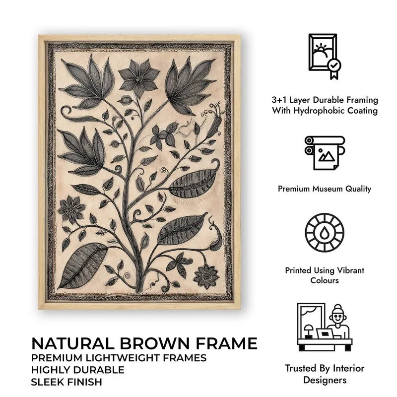 Floral Sketch Canvas Wall Painting With Brown Frame media 11