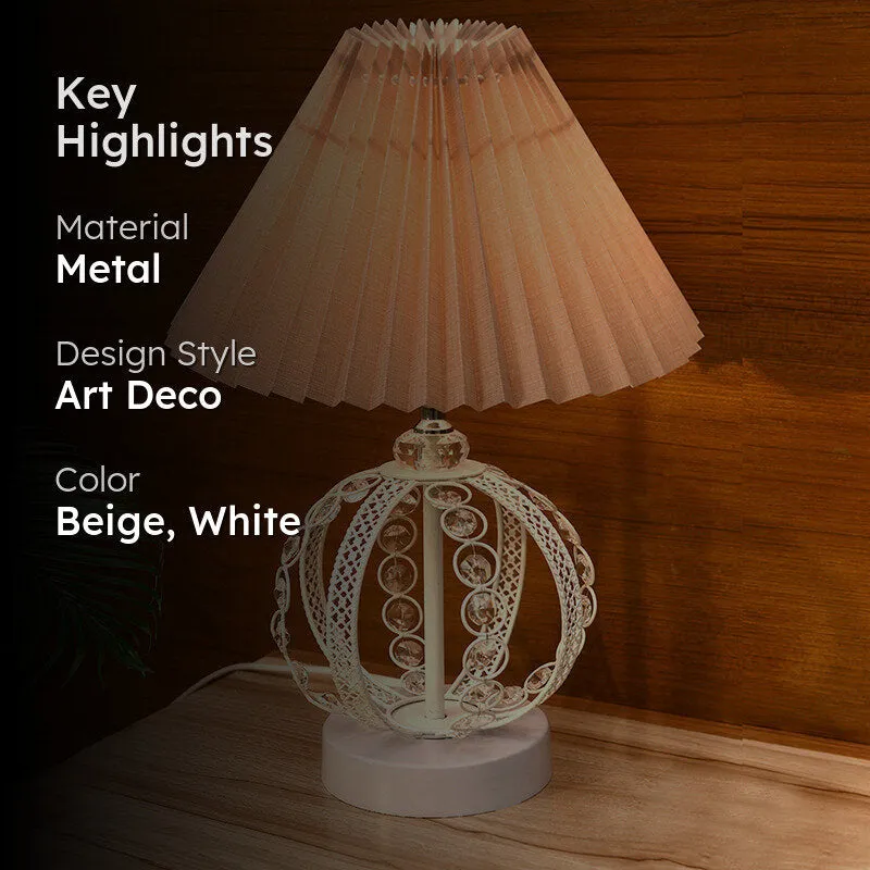 French Pleat Orna Metal Table Lamp - Beige,White media 2