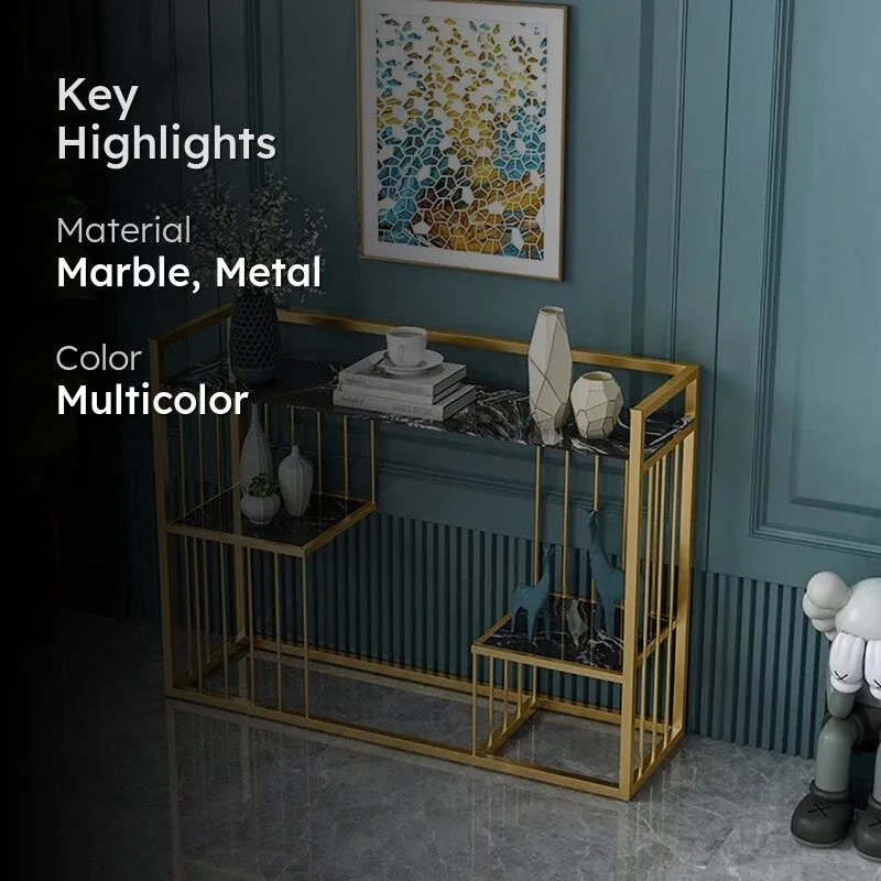 Designer 3 Metal Console Table with Marble Top - large media 2