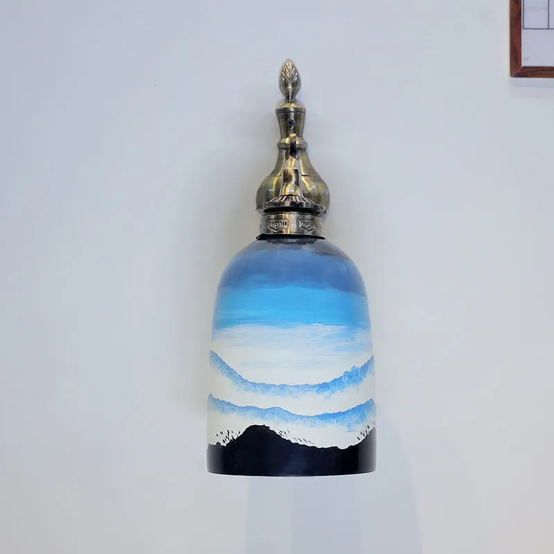 Snow Peaks Hand Painted Metal And Glass Wall Lamp media 5