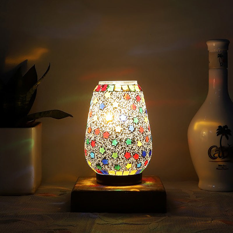 Feriona Glass Table Lamp With Wooden Base - Multicolor