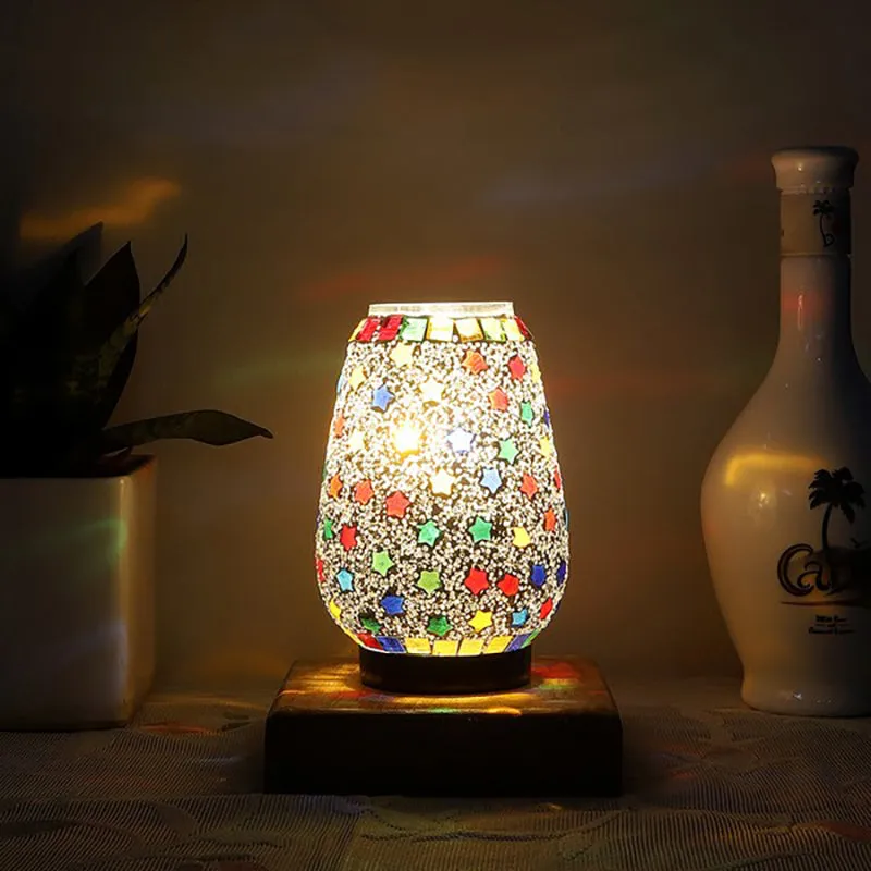 Feriona Glass Table Lamp With Wooden Base - Multicolor media 1