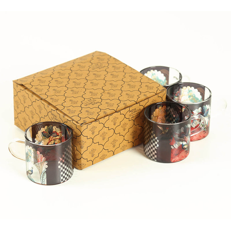 India Circus Glass Tea Cup (130 mL Each)/Transparent,Black)-  Set of Four media 4