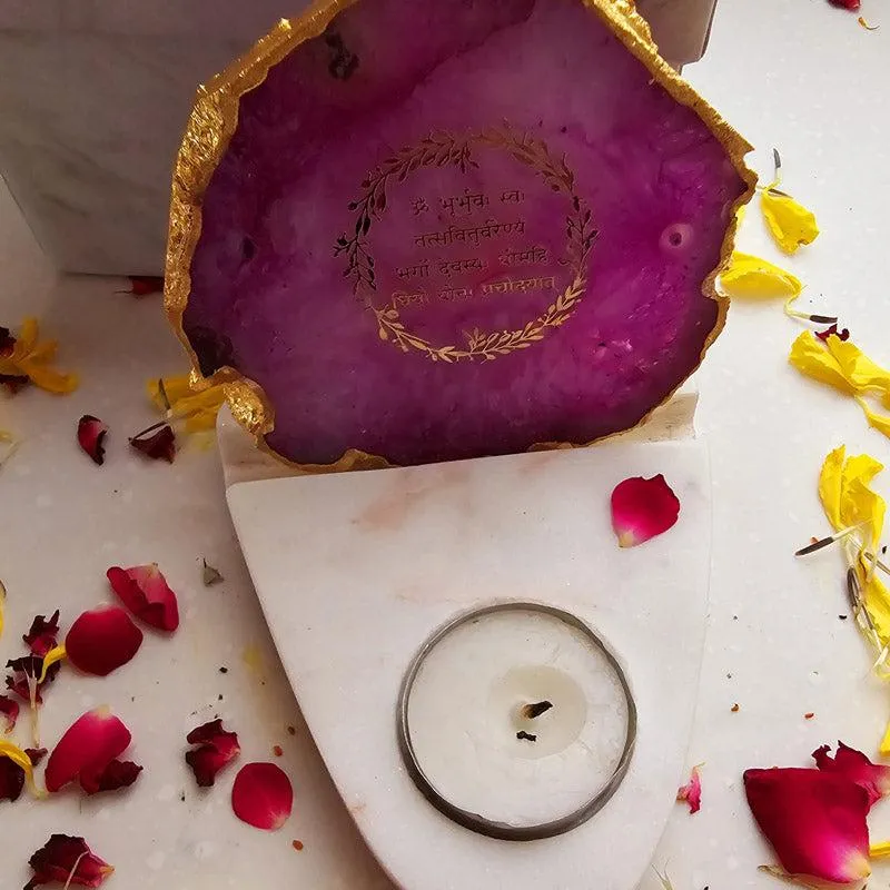 Gayathri Mantra Agate & Marble Tealight Candle Holder - Pink media 3