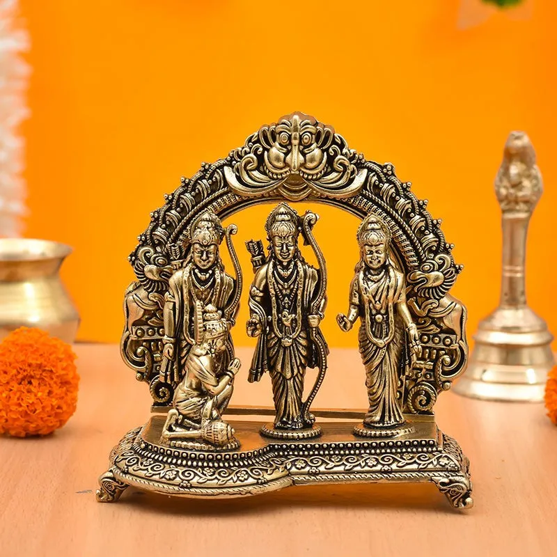 Brass Ram Darbar idol displayed on a tabletop with festive decor