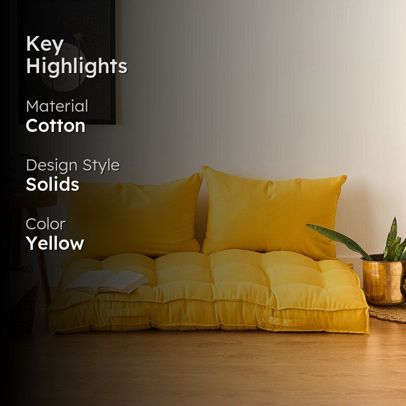 Plushport Solid Cotton Floor Cushion - Yellow media 2