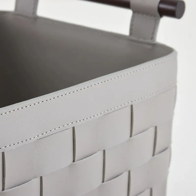 Elegra Faux Leather Storage Basket - Grey media 7