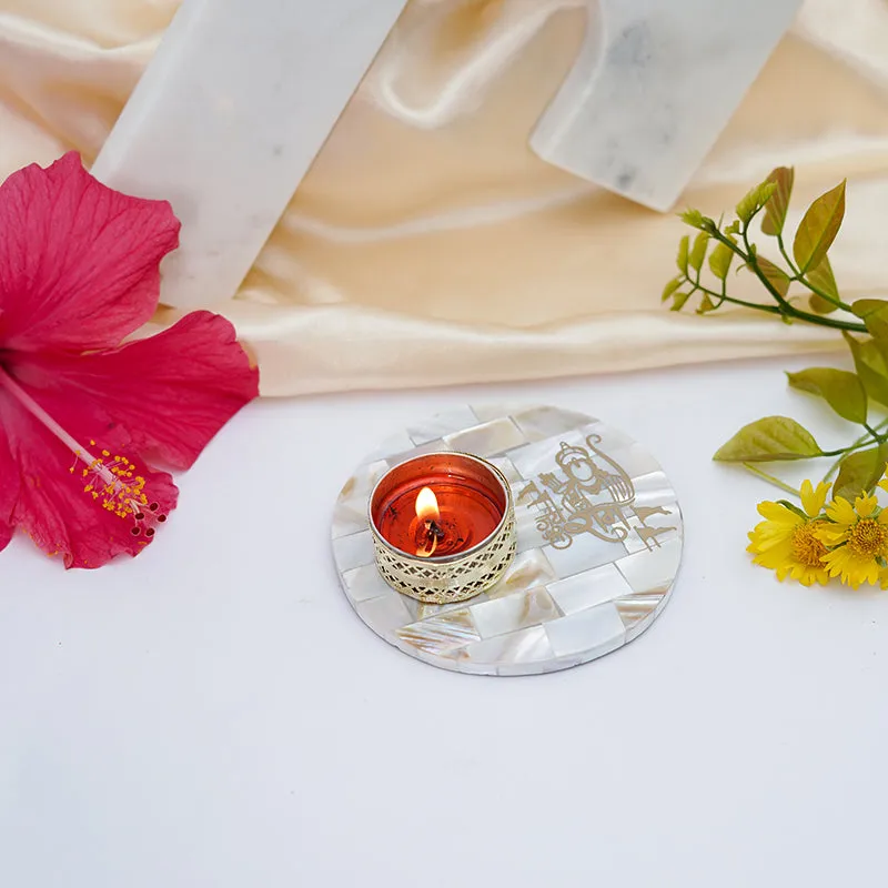 Nacre Jai Shri Ram Mother Of Pearl Religious Tea Light Holder media 3