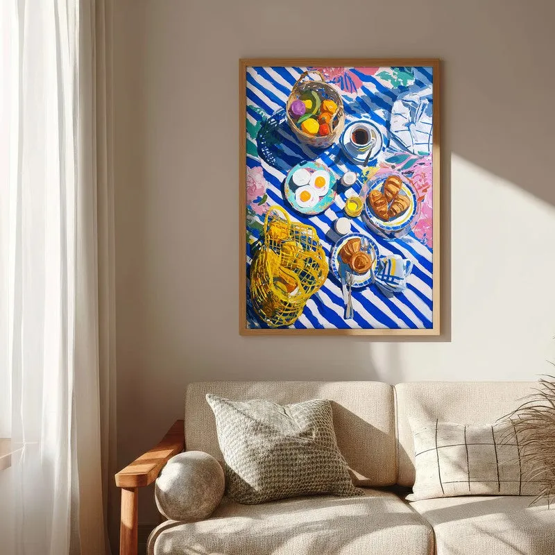 Blue Tableau Canvas Wall Painting - Brown Frame media 7