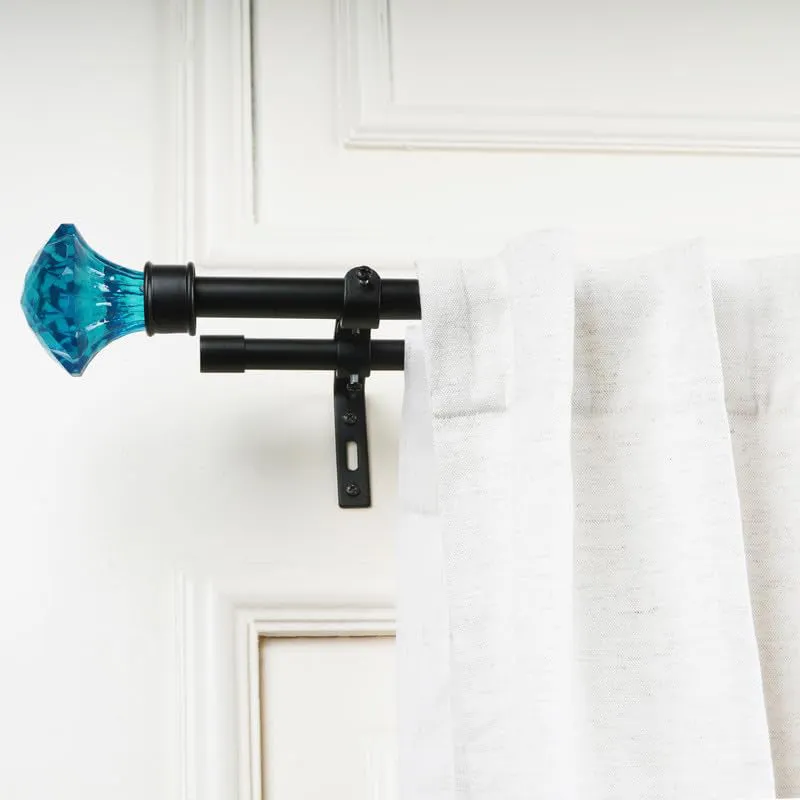 Etherea Duo Extendable 1" Double Curtain Rods With Urn Finial & Brackets (Blue) media 1