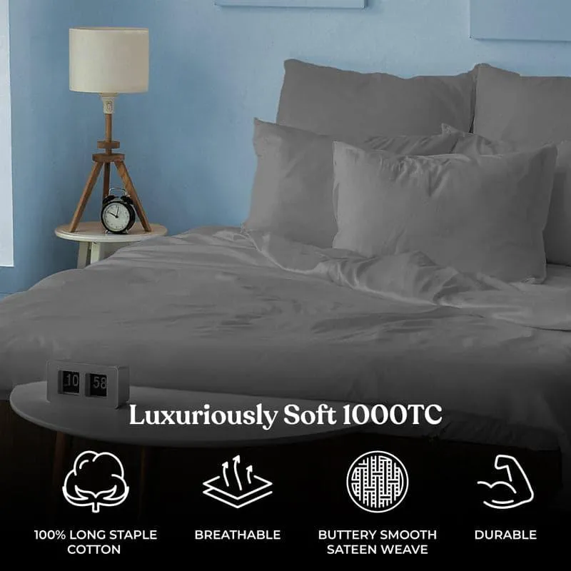 Zuma Solid Cotton Bedsheet (Dark Grey) - 1000 TC media 6