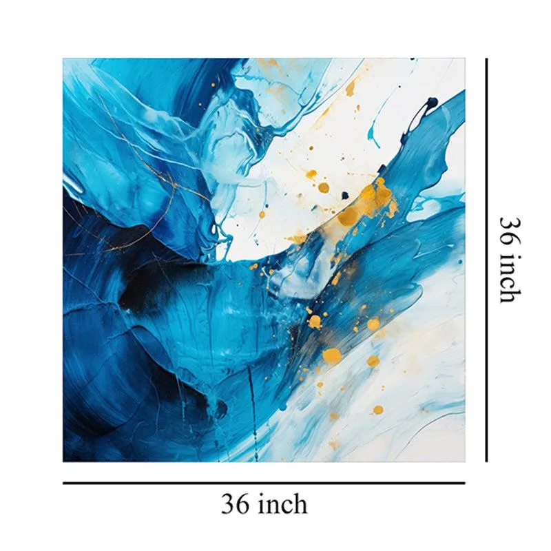 Abstract Waves in Blue and Gold Wall Painting media 7