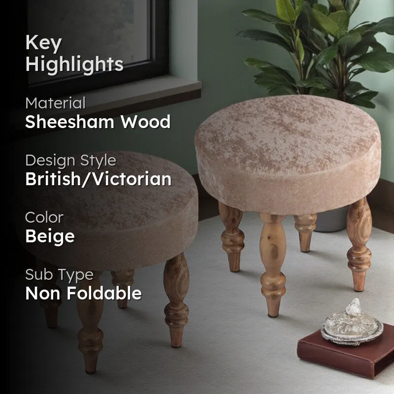 Rexon Sheesham Wooden Stools (Beige) - Set Of Two media 2