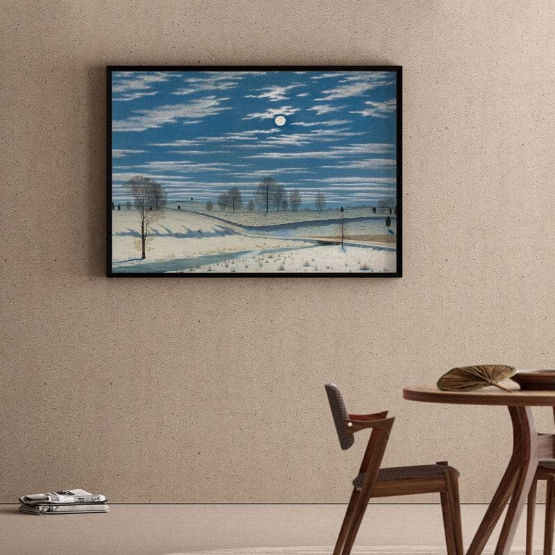 Moonlit Winter Landscape Wall Painting - Black Frame