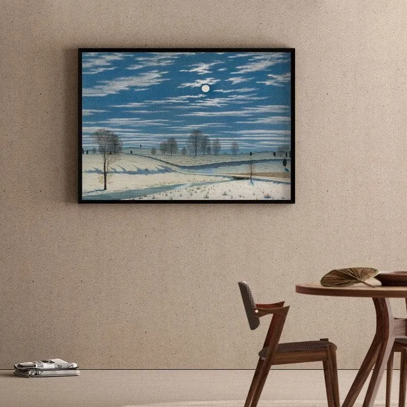 Moonlit Winter Landscape Wall Painting - Black Frame media 1