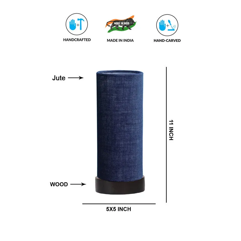 Mirza Tower Wooden Table Lamp With Jute Shade - Blue,Brown media 6
