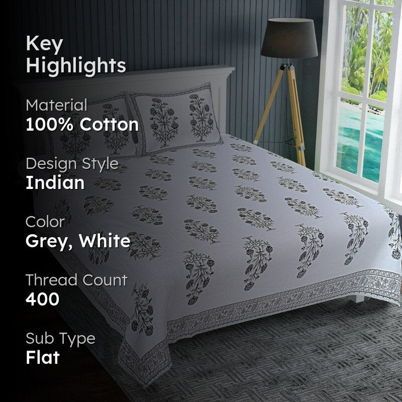 ShahiGuldaan Handblock Printed Cotton Bedsheet (Black) - 400 TC media 2