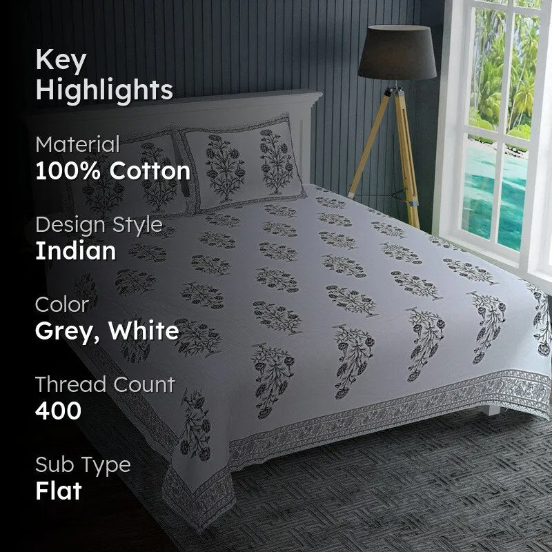 ShahiGuldaan Handblock Printed Cotton Bedsheet (Black) - 400 TC media 2