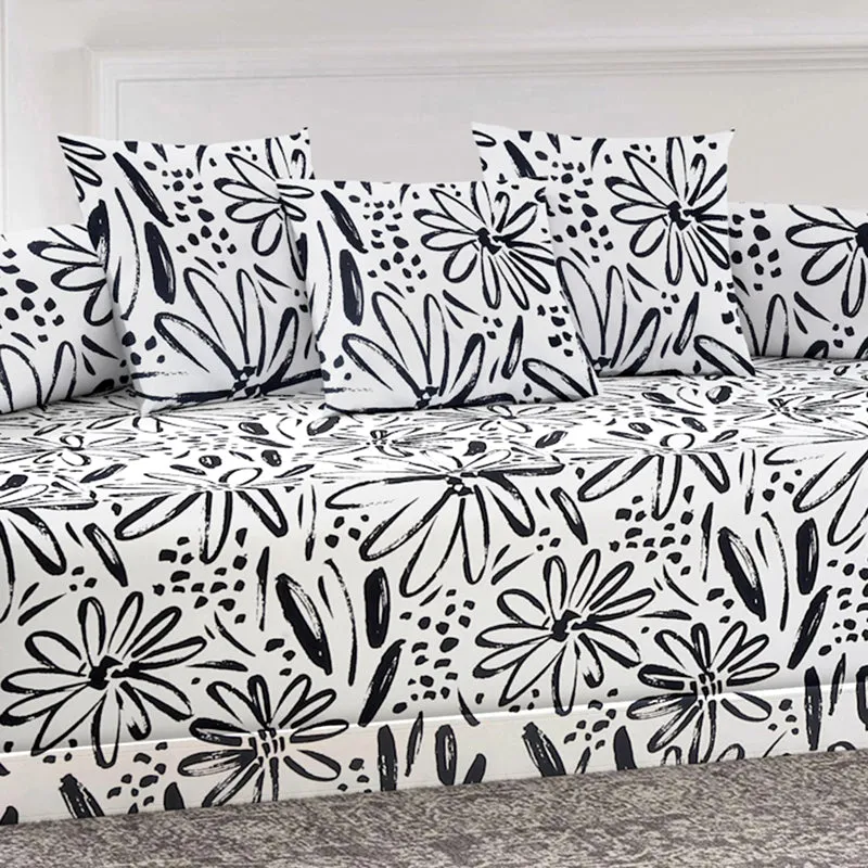 Inked Florals Diwan Set - Six Piece Set media 3
