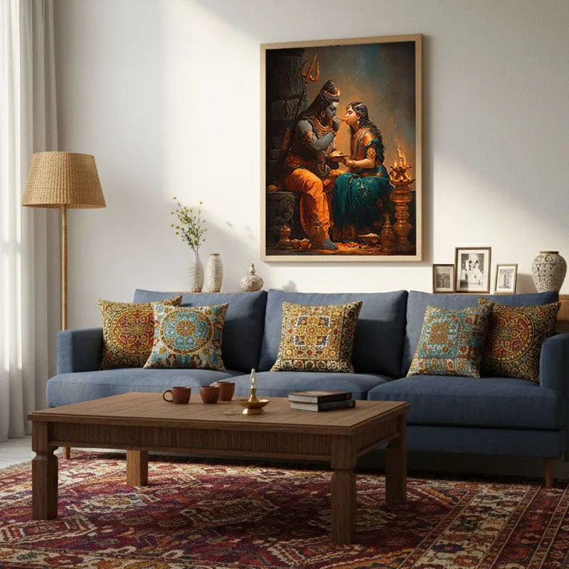Divine Couple Mahadev and Parvati Blissful Archival Paper Wall Art - Natural Brown Frame media 4