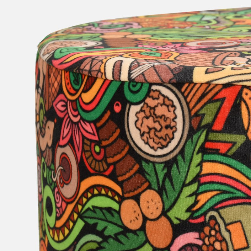 Avira Blueleaf Print Multicolor Engineered Wood Ottomans - Set Of Two media 5