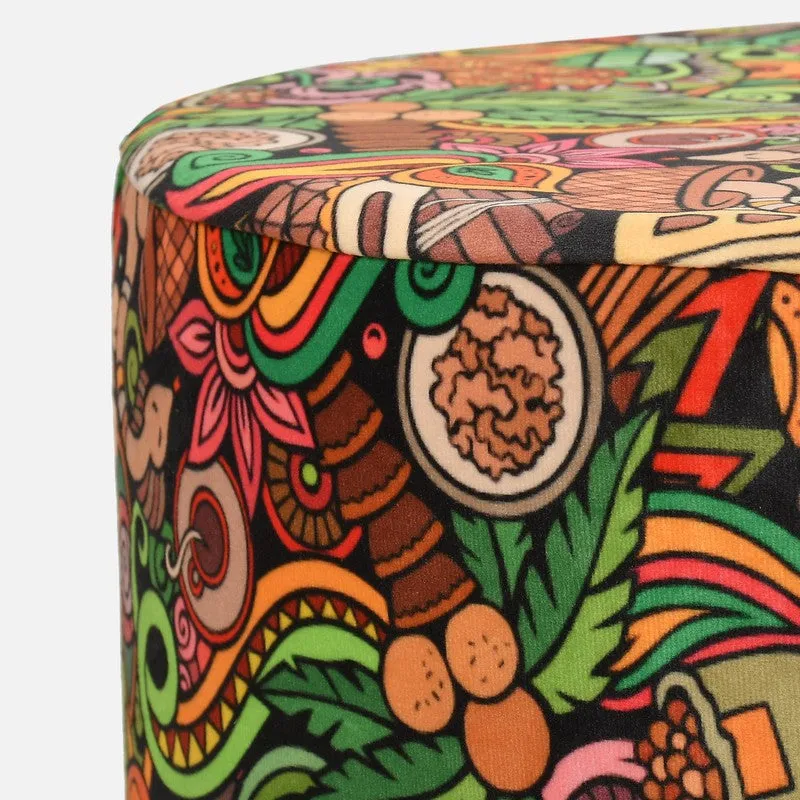 Avira Blueleaf Print Multicolor Engineered Wood Ottomans - Set Of Two media 5