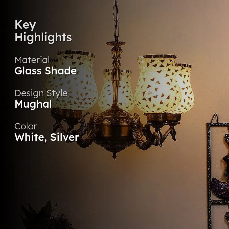 Ceiling lamp with glowing mosaic glass shades and antique gold finish